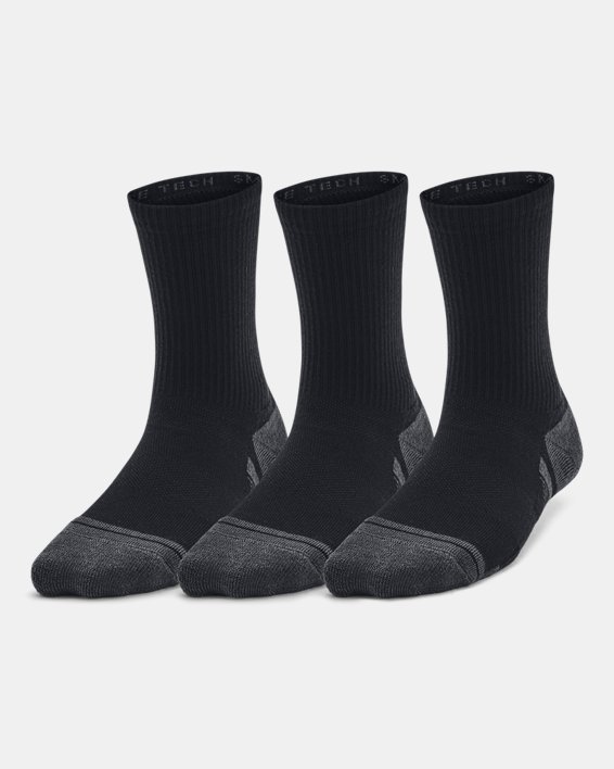 Kids' UA Performance Tech 3-Pack Crew Socks in Black image number 0